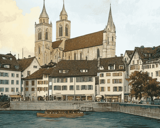 Grossmunster Zurich Landmark Diamond Painting