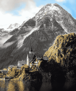 Hallstatt Mountains Scenic View Diamond Painting