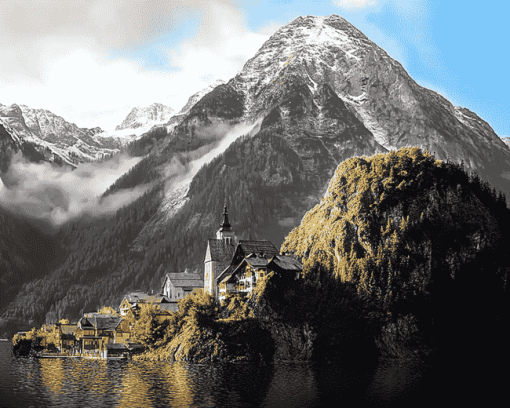 Hallstatt Mountains Scenic View Diamond Painting