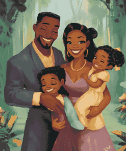 Happy Black Family Cartoon Diamond Painting