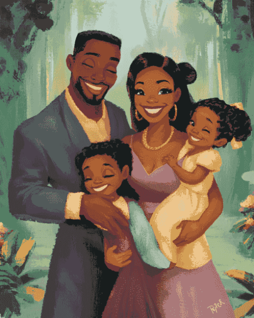 Happy Black Family Cartoon Diamond Painting