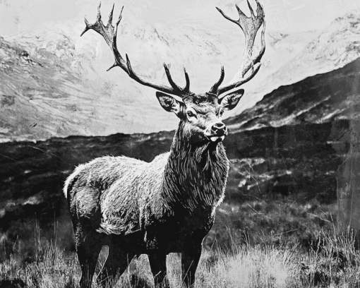 Highland Stag Black and White Diamond Painting