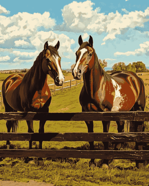 Horse Farm Scene Diamond Painting