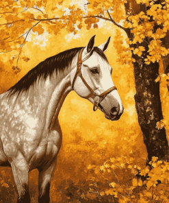 Horse in Autumn Leaves Diamond Painting