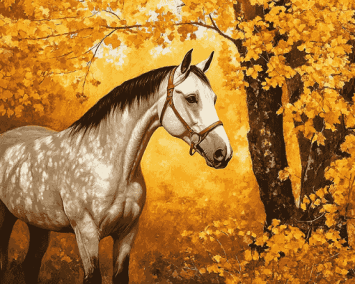 Horse in Autumn Leaves Diamond Painting