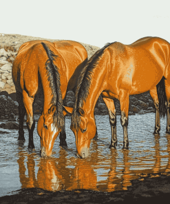 Horses Drinking Animal Art Diamond Painting