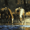 Horses Drinking Scene Diamond Painting