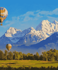 Hot Air Balloons Over Mountains Diamond Painting