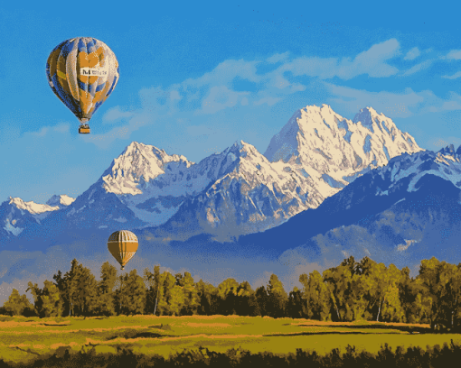 Hot Air Balloons Over Mountains Diamond Painting