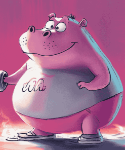 Hot Pink Gym Hippo Diamond Painting