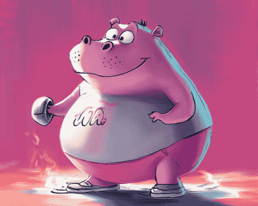 Hot Pink Gym Hippo Diamond Painting