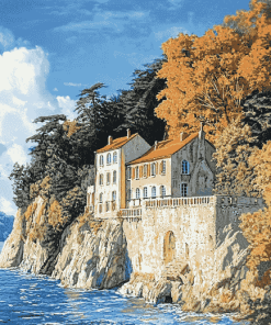 House on a Cliff Seascape Diamond Painting