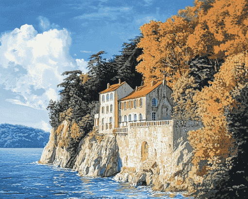 House on a Cliff Seascape Diamond Painting