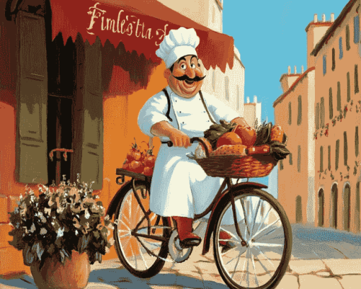 Italian Chef Animation Bicycle Diamond Painting