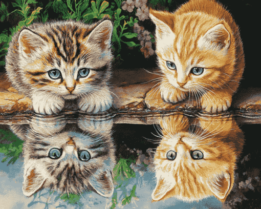 Kittens Water Reflection Diamond Painting