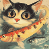 Kitty and Fish in Diamond Painting