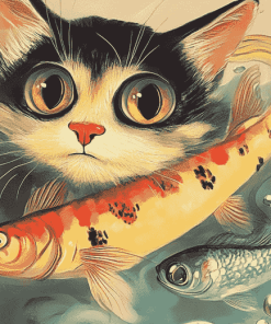 Kitty and Fish in Diamond Painting