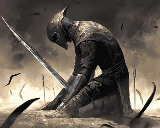 Kneeling Knight Fantasy Diamond Painting