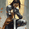 Kneeling Warrior Girl Animation Diamond Painting