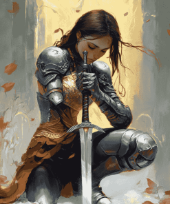 Kneeling Warrior Girl Animation Diamond Painting