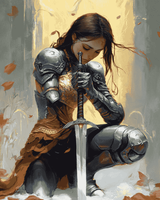 Kneeling Warrior Girl Animation Diamond Painting