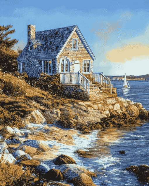 LUXURY SEASIDE COTTAGE SCENERY DIAMOND PAINTING