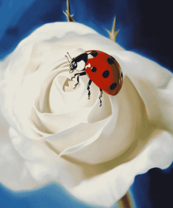 Ladybug and White Rose Diamond Painting