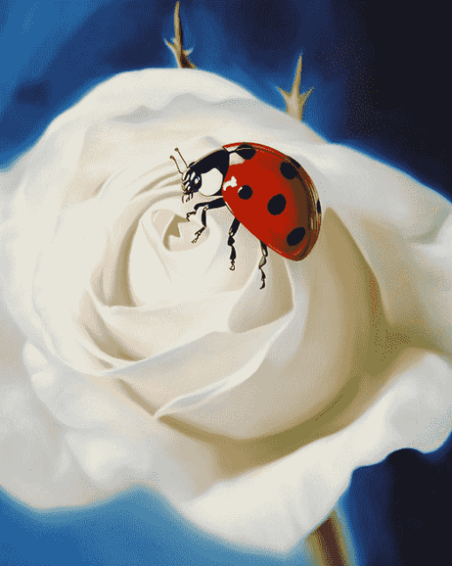 Ladybug and White Rose Diamond Painting