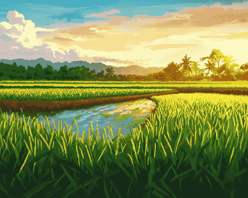 Landscape Rice Field Diamond Painting