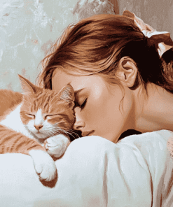 Lazy Girl and Cat Companions Diamond Painting