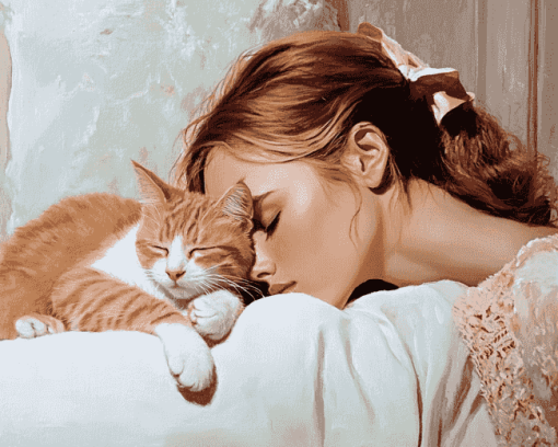 Lazy Girl and Cat Companions Diamond Painting