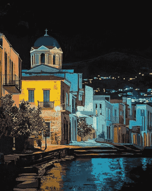 Lesbos Island Nightscape Diamond Painting