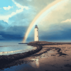 Lighthouse Over Rainbow Lake Diamond Painting