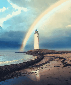 Lighthouse Over Rainbow Lake Diamond Painting