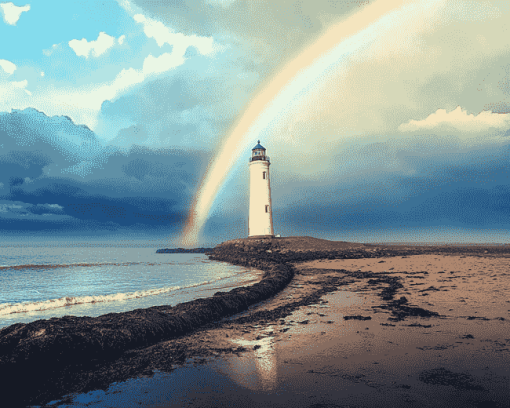 Lighthouse Over Rainbow Lake Diamond Painting