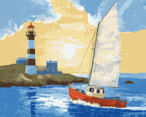 Lighthouse and Sailboat Adventure Diamond Painting