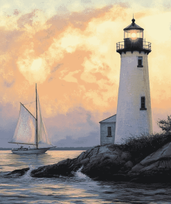 Lighthouse and Sailboat Scenes Diamond Painting