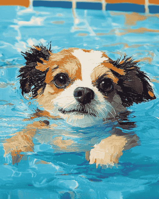 Little Dog by the Pool Diamond Painting