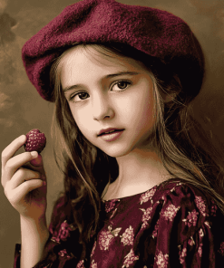 Little Girl in Raspberry Beret Diamond Painting