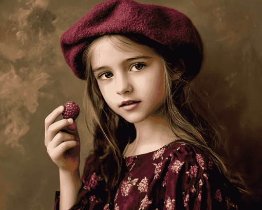 Little Girl in Raspberry Beret Diamond Painting