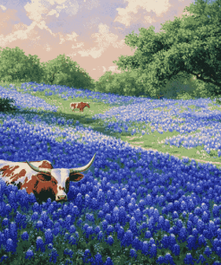 Longhorn and Bluebonnets Diamond Painting