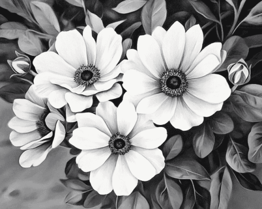 Monochrome Blossoms Diamond Painting