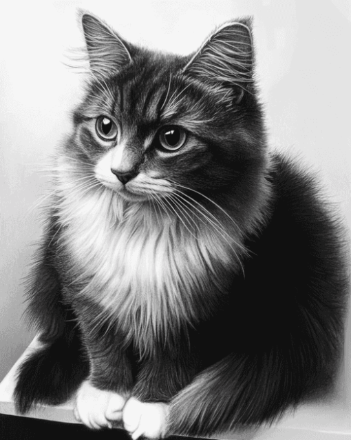 Monochrome Fluffy Kittens Diamond Painting