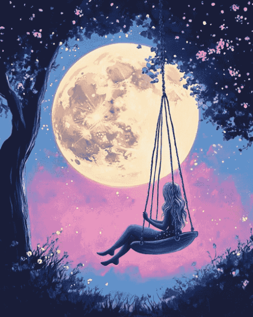 Moon and Cartoon Swing Diamond Painting