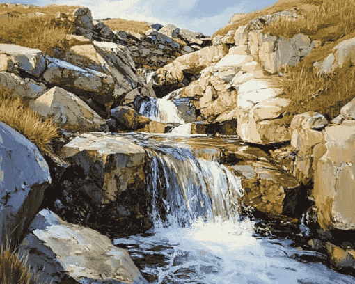 Mountain Stream Waterfalls Diamond Painting