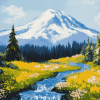 Mt Rainier Floral Landscape Diamond Painting