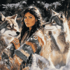 Native Wolves and Woman Diamond Painting