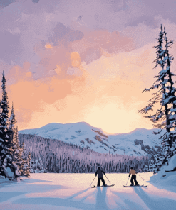 Newfoundland Sunset Skiing Scene Diamond Painting