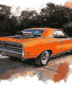 Orange Plymouth Roadrunner Car Diamond Painting