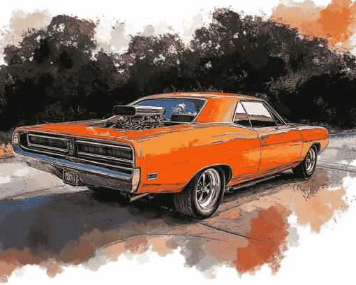 Orange Plymouth Roadrunner Car Diamond Painting